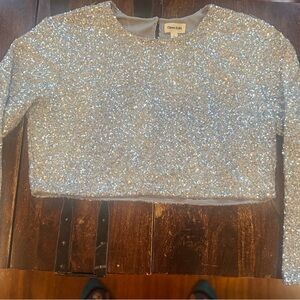 Open Edit Silver Sequin Women's Top